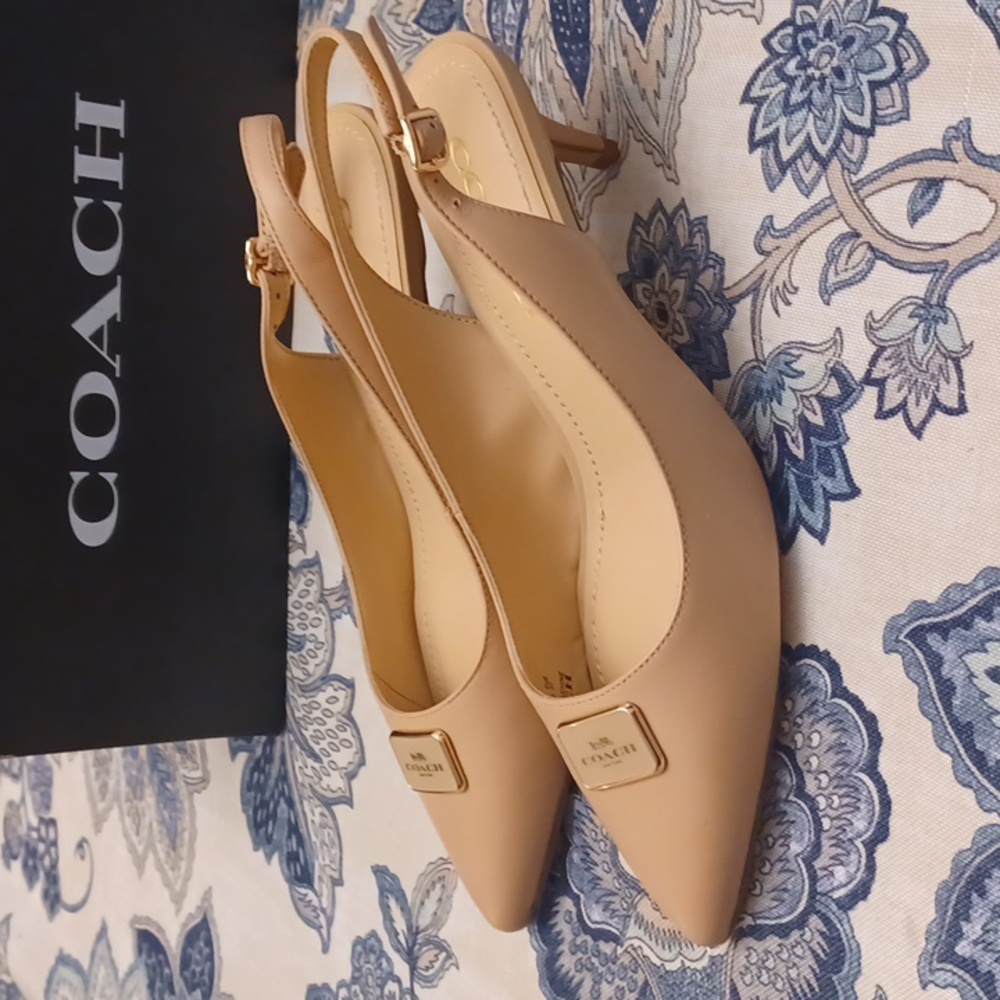 New Coach Jillian Beachwood  Slingback Heels Great Neutral SZ 6.5B - Picture 14 of 16